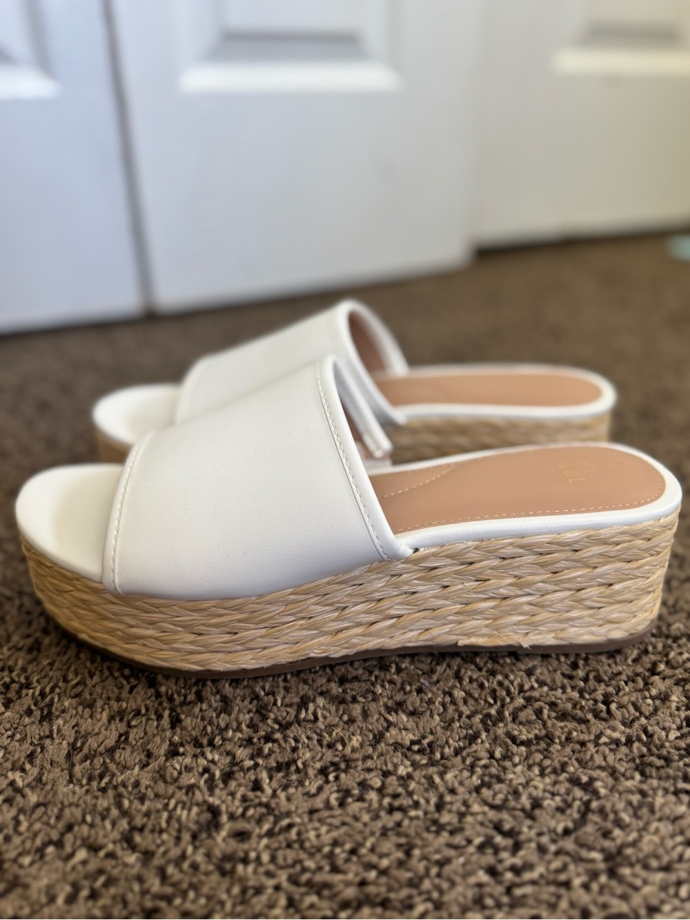 Time and Tru White Slide Platform Wedge Sandals
